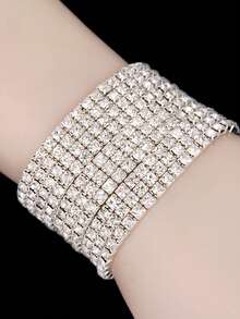 Full Rhinestone Bracelet Foot Chain Single Row Multi Row Fashionable Artificial Rhinestone Charm Bracelet Gift For Women Jewelry Accessories Hand Accessories Graduation Mother's Day Gift Bracelet Chain Silver Bracelet Silver Jewelry Beach Accessories Foot Chain Bracelet Bracelet Armband Women's Bracelet - Silver - View 4
