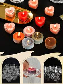 10-100 piezas Tazas de cera para lámpara de té de acrílico (5 piezas en forma de corazón + 5 piezas redondas) Suministros para la producción de velas con forma de corazón y aromáticas para decoración del hogar - transparente - Ver 5