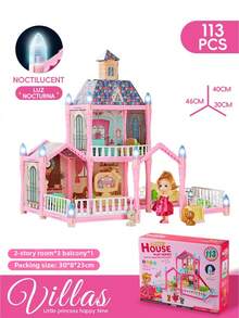 Maison de poupée château charmante de princesse - Résine ABS multicolore avec des lumières scintillantes, style villa sur plusieurs étages avec toit et escaliers décorés, cadeau d'anniversaire ou de Noël idéal