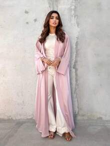 1pc Classic Solid Color Long Sleeve Robe, Elegant, Casual, Lightweight, Fine Fabric Construction, Sophisticated, Fashion, Open-Front Abaya - Abaya - View 12