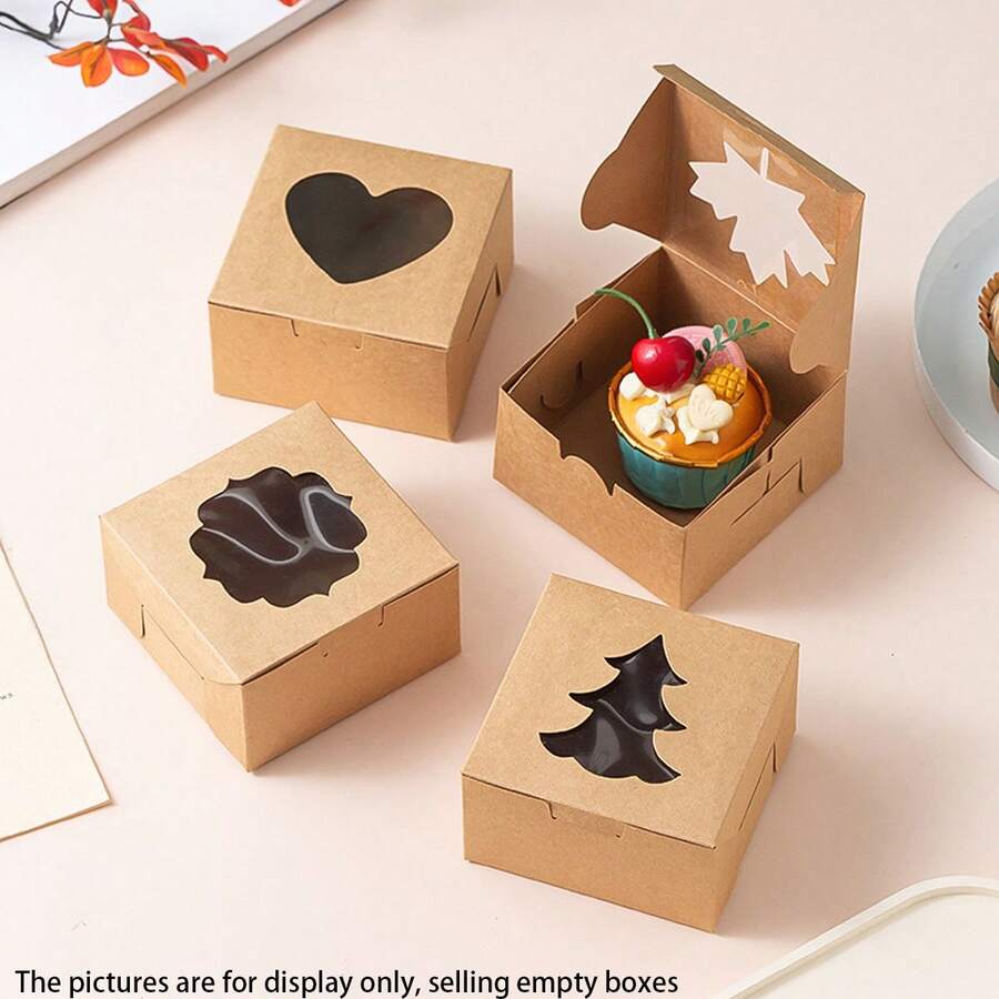 10pcs Kraft Paper Gift Box, Candy Box, Baking Cake Box, Pastry Donut Box, Macaron Packaging Box - Multicolor - View 1