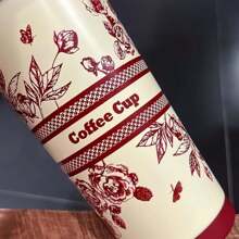 1 Fashionable Flower Patterned Coffee Cup, Double Drinking Stainless Steel Insulated Cup, Portable Coffee Cup, Men's And Women's Portable Office Water Bottle, Suitable For Offices, Study Rooms, Classrooms, As Holiday Gifts