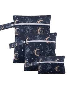 3pcs Cartoon Pattern Baby Diaper Wet Dry Bag/Storage Bag, Baby Bath Decor, Family Gift, Random Pattern Distribution