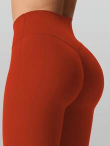 RUNONWHEELS 5 高腰喇叭裤日常健身运动紧身裤，女士提臀瑜伽紧身裤，女士高腰交叉设计喇叭紧身裤适合春季穿着 - 橘色 - 查看 5