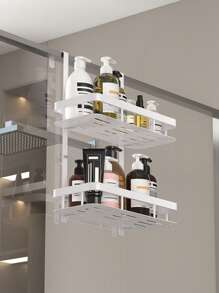 Scaffale portaoggetti da bagno in metallo a 2 ripiani, adatto per l'organizzazione dell'area dietro la doccia, può contenere shampoo, balsamo, prodotti per la cura della pelle, senza necessità di foratura per l'installazione, applicabile per bagno, cucina, camera da letto, colori bianco/nero