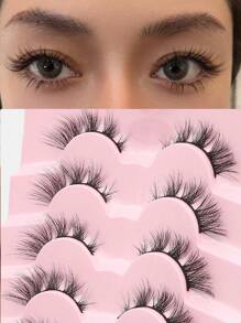 5 Pairs 3D Cat Eye Elongating Oblique Eyelashes, Reusable Natural Eye Makeup, Cross Design Natural Thick Curly Fluffy Multi-Layer Soft Lightweight Fox Eye Synthetic Eyelashes, Suitable For Daily Wear And Dates