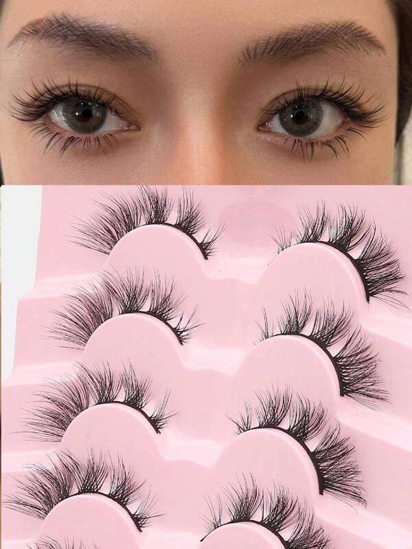 5 Pairs 3D Cat Eye Elongating Oblique Eyelashes, Reusable Natural Eye Makeup, Cross Design Natural Thick Curly Fluffy Multi-Layer Soft Lightweight Fox Eye Synthetic Eyelashes, Suitable For Daily Wear And Dates