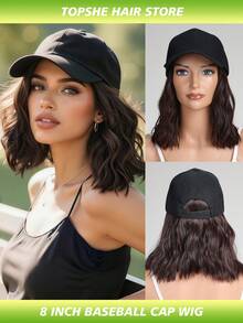 8" Hair Extensions Hat Wig With Baseball Cap Adjustable Hat Attached Curly Wave Synthetic Hairpiece For Women