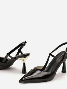 Sandalias de tacón de aguja con tacón abierto y empeine transparente - Negro - Ver 4