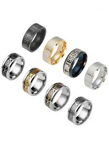 1pc/Set Stainless Steel Anti-Stress Rings, Fidget Rings With Cool Faith Text Design, Rotation Finger Rings Gift For Wedding, Engagement, Men - Multicolor - View 1