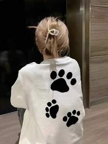 Japanese Style Women's Casual Loose Fit Round Neck Versatile Printed Short Sleeve T-Shirt, Spring/Summer - White - View 2