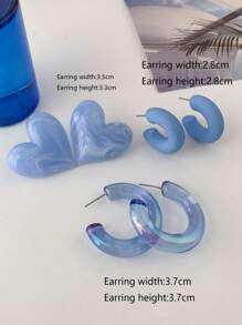 3 paires/set de boucles d'oreilles à tige en forme de cœur avec boucles d'oreilles à cerceau bleu transparent AB