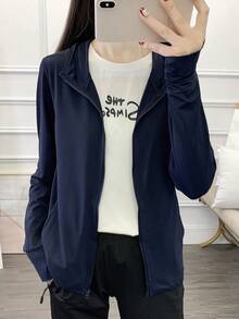 Summer Workout 1pc Ultra-Thin Women's Long Sleeve Sunscreen Jacket, Breathable Skin-Friendly Single Layer Windbreaker, New Outdoor Sports Coat
