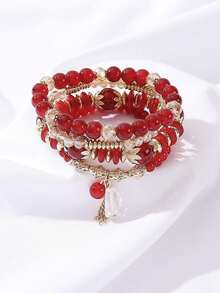 4 件女孩波西米亚多层串珠手链流苏百搭简约手链