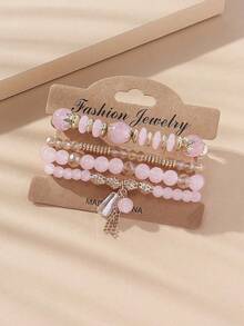 4 件女孩波西米亚多层串珠手链流苏百搭简约手链