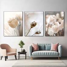 1/3Pcs Botanical Wall Arts, Beige Abstract Flower Canvas Posters Mural Decoration Beige Abstract Art Neutral Plant Printing,Optional Frame,Suitable For Living Room, Bedroom, Kitchen, Dining Room, Bathroom, Office Decoration ,Wall Art With Frame