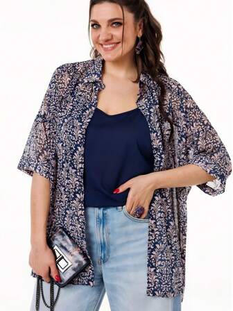 【上衣】女士时尚碎花开衫，新款宽松外套，欧美风设计，面料轻薄透气，花卉图案优雅，休闲百搭上衣，适合多种场合