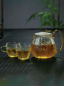 1pc Thickened Glass Teapot With Filter, Hammer Texture Heat Resistant Flower Tea Pot, Home Tea Maker