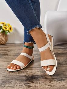 Women's Extra Wide Flat Woven Strap Sandals, Casual Outdoor Comfortable Elegant Lightweight Sandals, Suitable For Party, Outdoor And Beach Wide Fit,Travel Essentials For Summer - Beige - View 4