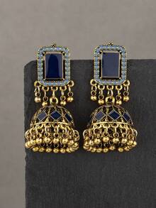 1 paire de boucles d'oreilles carrées style bohème rétro, accessoires de mode pour un port quotidien pour femmes - Boucles d'oreilles pendantes cloche - Voir 5
