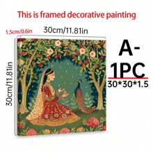 1PC Mughal Paintings Inspired Art Decor Traditional Palace Art Garden Botanical Art Prints Peacocks Animal Bride Playful Wood Decorative Paintings, Canvas Wall Posters, Optional: Framed + Frameless, Suitable For Bedroom, Dining Room, Living Room, TV Cabinet, Table Top, Perfect Gift, Surprise Yourself And Friends