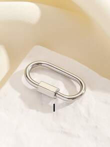 1pc Stainless Steel Screw Round Buckle Carabiner Connecting Ring For Leash, Key Chain, Outdoor Use, Elegant Simple Metal Keyring Accessory - Silver - View 15