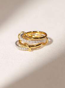  1pc Creative 18K Gold Plated Stainless Steel Zirconia Decorated Multilayer Circle Linked Single Ring Suitable For Women Men Couple Everyday Wear And Gift