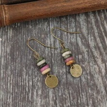 Boucles d'oreille rondes vintage et créatives en plaque de fer fait main avec perles, accessoire de mode pour femmes