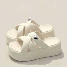 Sandalias de cuña de unicolor casual para mujer, pantuflas de verano con cordones, cómodas, ligeras y antideslizantes de puntera abierta