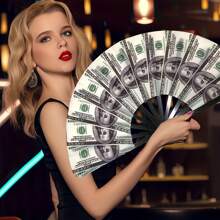 1pc Unique Dollar Sign Printed Folding Fan, Distinctive And Novel Design, Personalized Hand-Held Fan. Special For Parties, Weddings, Club Activities. Also Suitable For Home Decor - Smooth And Fluid Fan Opening