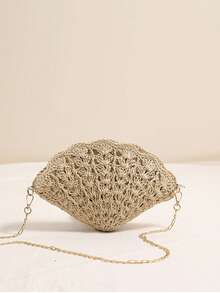 仙女贝壳斜挎草编包新款时尚镂空扇形草编包女海边度假沙滩包 - 彩色 - 查看 10