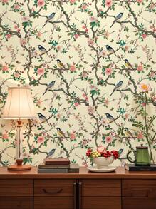 1 rollo de 1m/3m/5m con diseño de flores y pájaros posados en ramas florales, con un estilo retro adecuado para la decoración del hogar, gabinetes de cocina, mesas y sillas, fondos de habitación, renovación del hogar, bricolaje, impermeable, resistente a las manchas, fácil de limpiar, con adhesivo autoadhesivo, papel tapiz extraíble y pegatinas para paredes