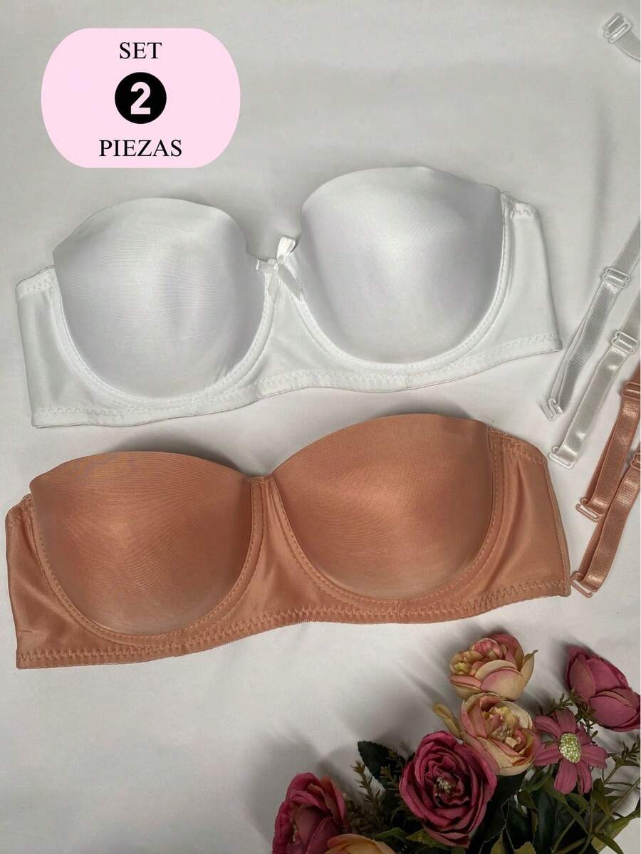 Set de 2 Bras Strapless para Mujer Joven entre 18 y 34 Años | Sujetadores de Media Copa con Tirantes Removibles | Sujetadores Tipo Bandeau Versátiles, Modernos y Funcionales | Ideal para Usar con Ropa Escotada, Hombros Descubiertos o Prendas sin Tirantes | Colores Básicos Blanco y Beige que Combinan con Todo | Diseño Cómodo y Seguro que No se Baja ni se Enrolla | Bra Sin Aros, Suave al Contacto con la Piel, Liviano y de Gran Sujeción | Lencería para Mujer Juvenil, Práctica para el Día a Día y para Ocasiones Especiales | Sujetador Straple con Banda Antideslizante para Mejor Soporte | Set Básico para Toda Temporada | Ropa Interior Femenina con Estilo Minimalista y Atemporal | Ideal para Outfits Casual, Formales, Elegantes o Urbanos | Sujetador Multifuncional con Tecnología Elástica de Alta Adaptabilidad | Bra Ideal para Looks Veraniegos o Conjuntos de Fiesta | Must-Have en el Cajón de Toda Chica Moderna | Unitalla con Gran Capacidad de Ajuste y Adaptabilidad - Multicolor - Ver 1