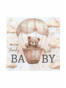 24Pcs Cartoon Bear Pattern Disposable Napkin Tissues,Babyshower Theme Party Tableware,Birthday Party Decoration,'We Can Bearly Wait'Pattern Babyshower Decor,Gender Reveal Theme Party Supplies,Table Decor,Kitchen Supplies - Brown Bear - View 9