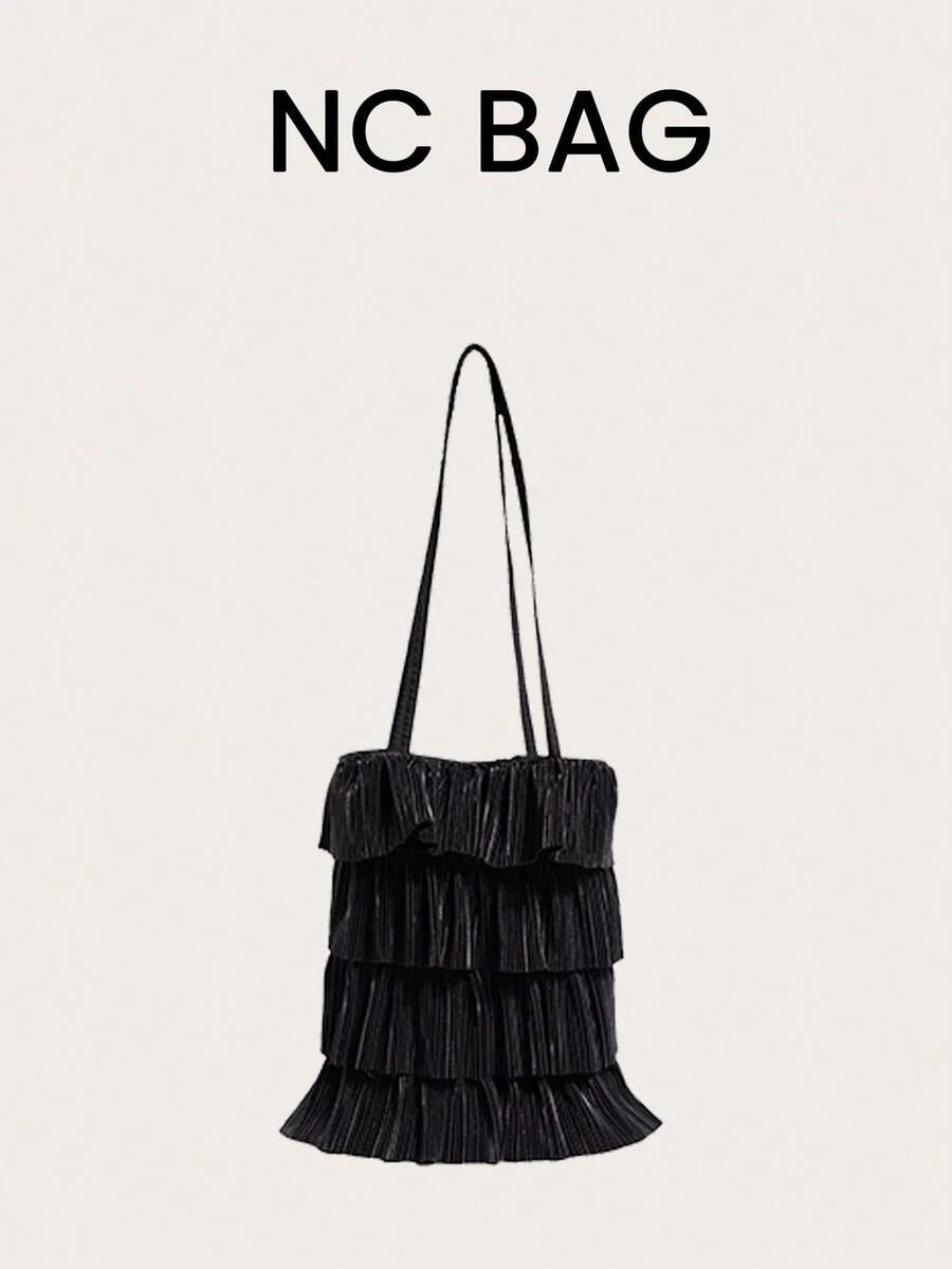 Casual Versatile Ruffle Sling Backpack - Black - View 1
