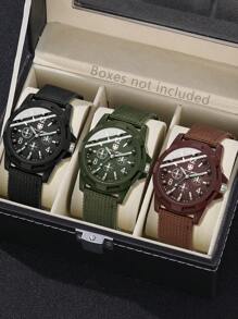 3 Peças de Relógios Masculinos com Escala Digital Simples e Vintage na Pulseira de Lona, Relógio de Quartzo Masculino Adequado para Uso Diário, Decoração ou Presente para Amigos ou Pais