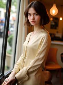 1pc Classic Solid Color Long Sleeve Robe, Elegant, Casual, Lightweight, Fine Fabric Construction, Sophisticated, Fashion, Open-Front Abaya - Abaya - View 6