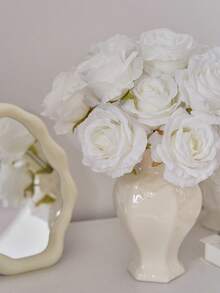 6 件假玫瑰 3.9 英寸人造丝花仿玫瑰花束新娘婚礼花花环布置婚礼中心装饰派对家居厨房装饰 - 白色 - 查看 4