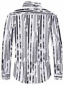 1 件男士涤纶条纹斑马纹长袖休闲衬衫，适合四季