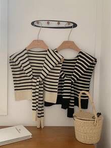 1pc Women Stripe Knitted Color-Block Versatile Lightweight Shawl, Fashion Spring/Summer Cover-Up - Multicolor - View 1