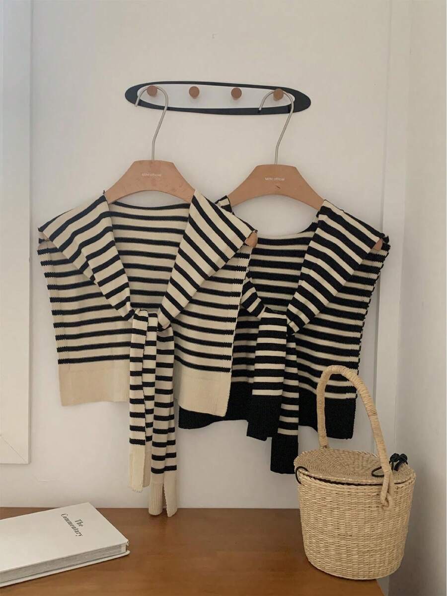 1pc Women Stripe Knitted Color-Block Versatile Lightweight Shawl, Fashion Spring/Summer Cover-Up - Multicolor - View 1