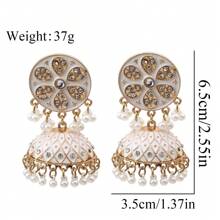 1 par de pendientes retro con gotas de agua, incrustados con perlas y rhinestones, pendientes con borlas, pendientes bohemios con campanas, pendientes para mujer para uso diario, banquetes, fiestas y vacaciones