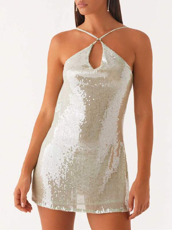 Women's Sequin Mini Dress Sexy Backless Spaghetti Strap Summer Sparkle Party Club Night Out Short Dresses Clubwear