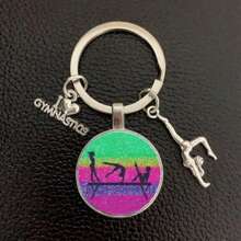 1pc I Love Gymnastics Glass Keychain Key Ring, Metal Key Chain For Men & Women, Sports Themed Gift School Letter Car Accessories Cute Goth Y2k