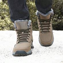 Autumn/Winter New High-Top Thick-Soled Warm Fleece-Lined Men's Outdoor Snow Boots, PU Plus Size Men's Boots, Outdoor Hiking Shoes, Comfortable Casual Shoes, Hiking Boots, Outdoor Sports Climbing Boots, Hunting Boots, Trekking Boots, Outdoor Shock-Absorbing Off-Road Boots, Climbing Shoes, Outdoor Adventure Camping Shoes, Fleece-Lined Thickened Anti-Slip Durable Black Hiking Boots
