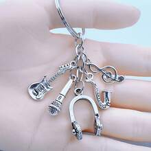 1pc Unisex Music Headphone Microphone Guitar Note Keychain Gift For Music Lovers - Silver - View 2