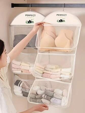 多层网状储物挂袋，带金属衣架，适合胸罩、内衣、袜子，适用于门、墙壁、壁橱、袜子和内衣收纳袋