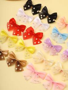 20pcs Multi-Color Faux Pearl Bow Hair Clips, Suitable For Fashion Girls Daily Wear - Multicolor - View 6
