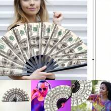 1pc Unique Dollar Sign Printed Folding Fan, Distinctive And Novel Design, Personalized Hand-Held Fan. Special For Parties, Weddings, Club Activities. Also Suitable For Home Decor - Smooth And Fluid Fan Opening