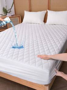 1pc Waterproof Fitted Sheet, Bedding, Stitch Fitted Sheet, Christmas Decorations, Halloween Decor, Fall Decor, Mattress Protector Topper Cover Quilted Waterproof Protective Cover, Deep Pockets For Breathability And Cool Mattress Pads, Perfect Bedroom Decoration - 白色 - 查看 1